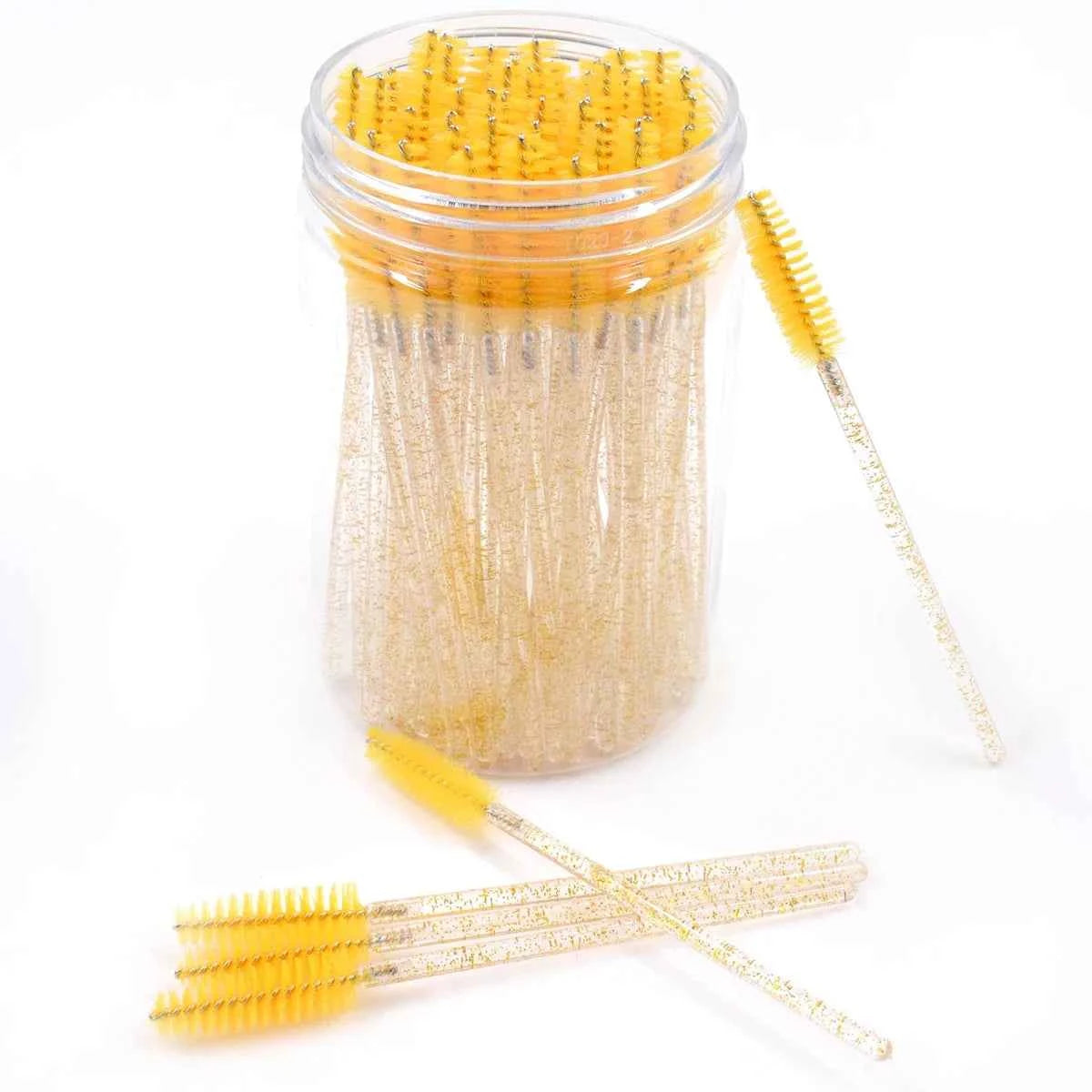 CNKESS Disposable Eyelash Extension Wands - 50Pcs/Bottle Glitter Micro Lash Brushes Spoolie with Container Case Wholesale