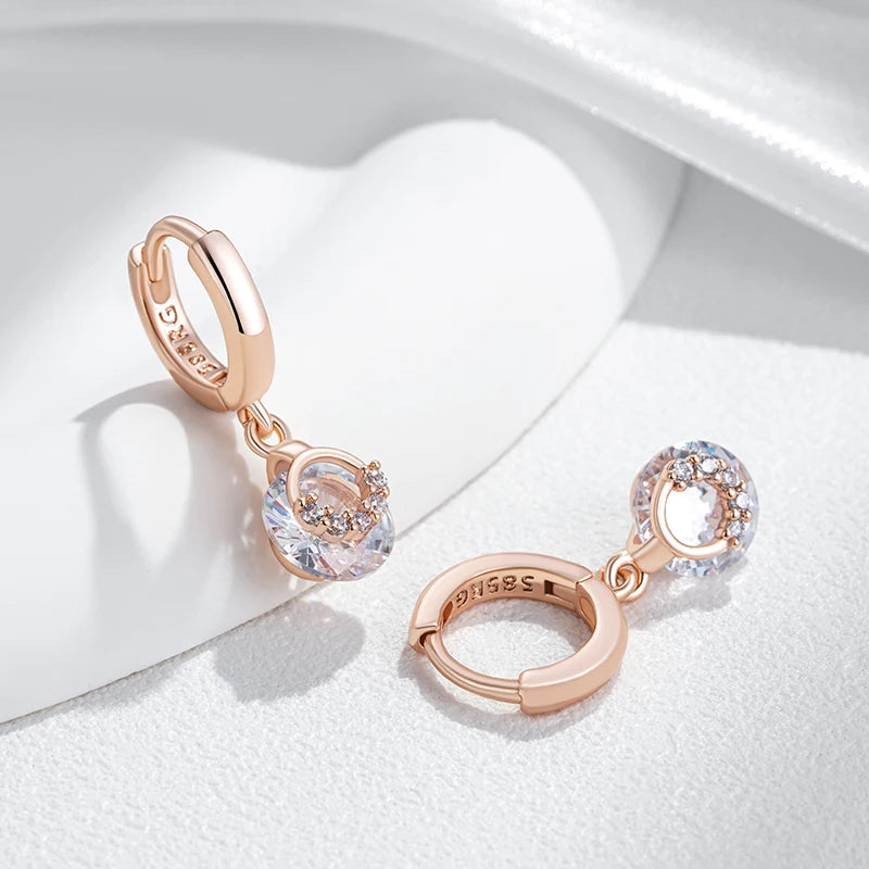 Kinel Hot 585 Rose Gold Color Drop Earrings for Women Fashion White Natural Zircon Accessories Daily Fine Jewelry crystal Gift