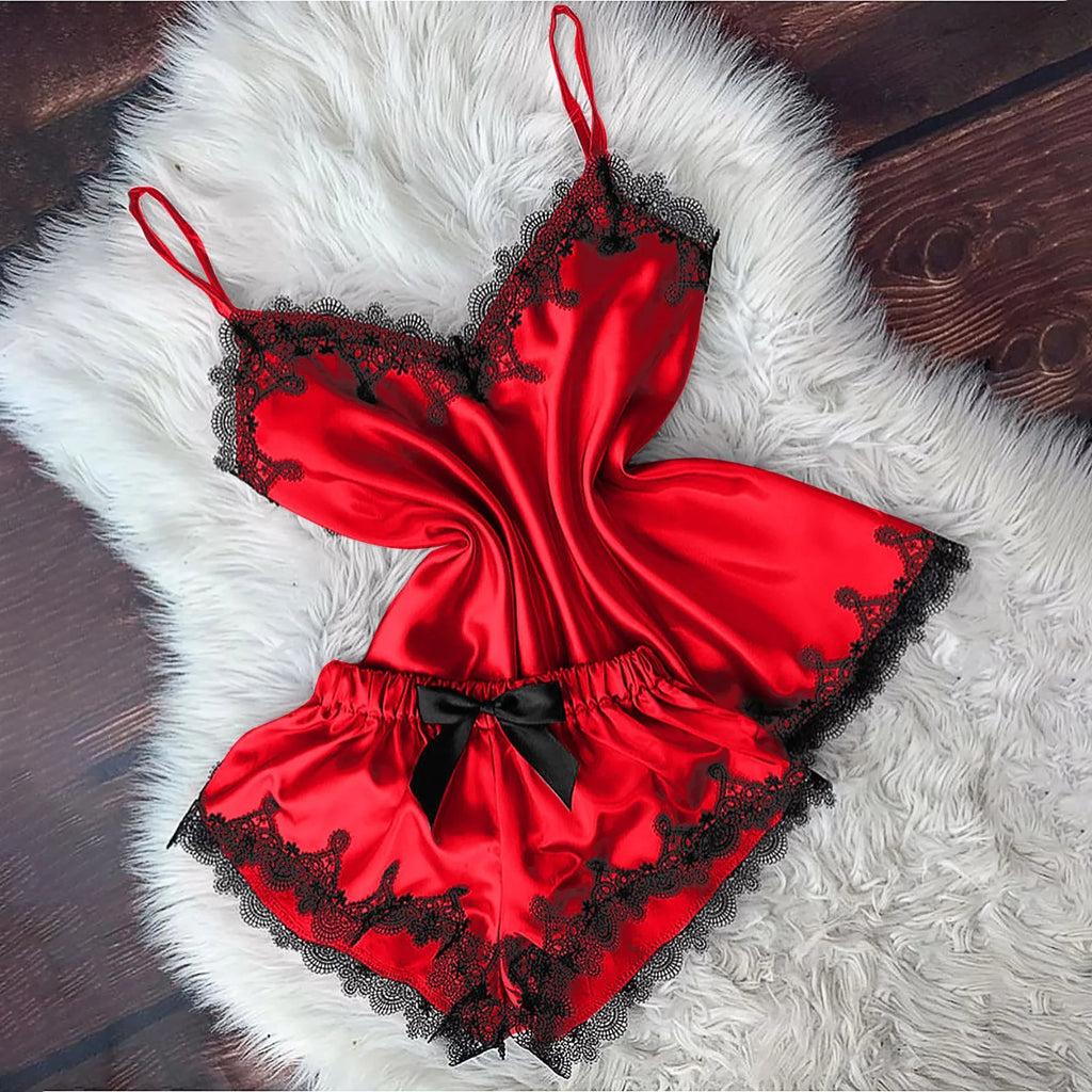 Sexy Lingerie Women Sleepwear Camisole with Bow Shorts