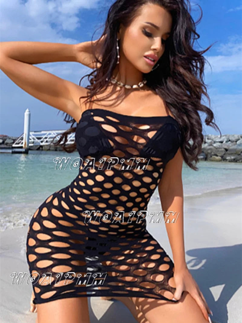 Lace Up Mini Dress - New White Party Club Elegant Y2K Hollow Backless Strapless Sexy Lingeries Pure Dresses for Women Beachwear