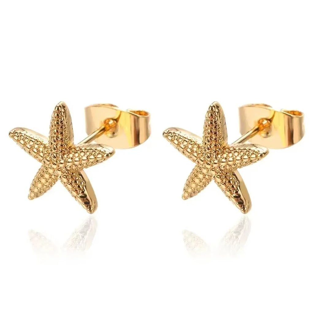 Vintage Starfish Earrings - Stainless Steel Stud Earrings for Women, Simple Ocean Shell Jewelry Gift
