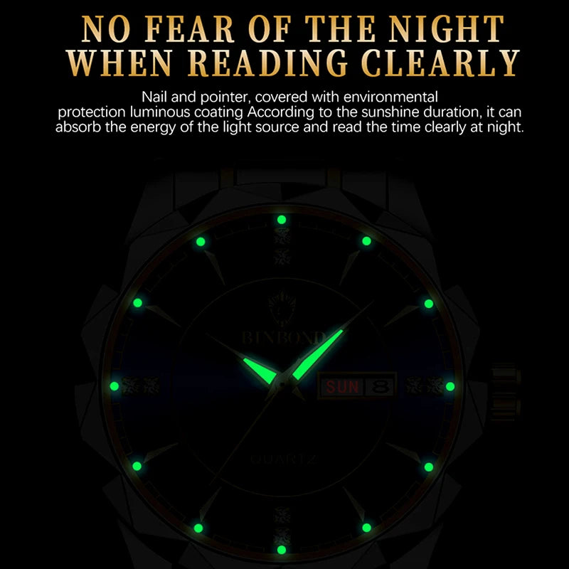 BINBONG Women's Luxury Quartz Watch - Waterproof, Luminous, Date Function