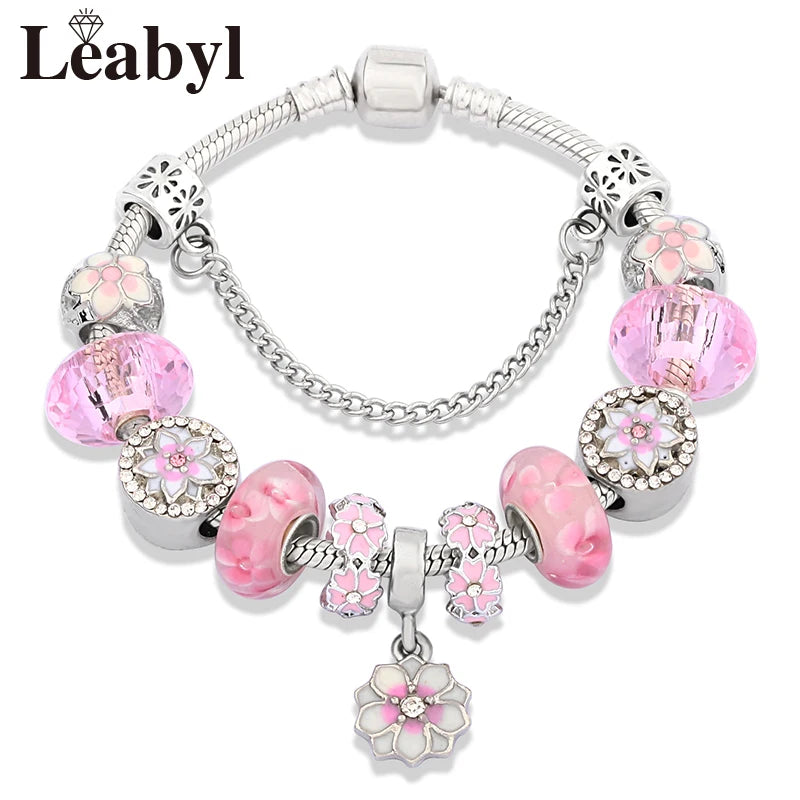 Valentine's Heart Crystal Bracelet - Elegant Pink Charm Bracelet for Loved Ones