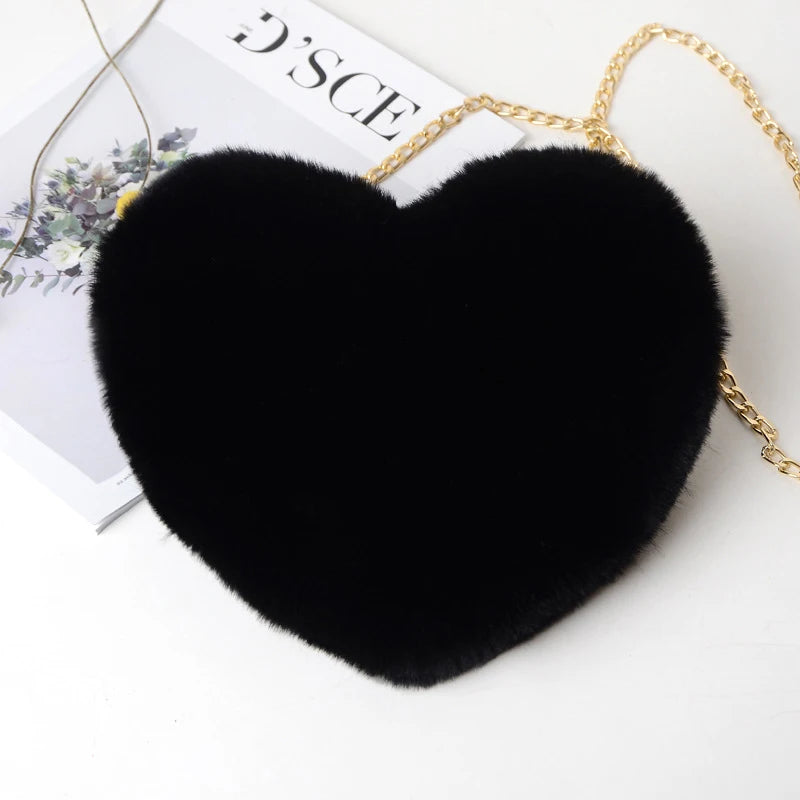 Heart Shaped Shoulder Bag - Trendy Faux Fur Handbag for Fashion Lovers - Allurra Store