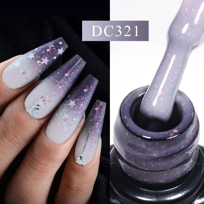 Mtssii 7ml Thermal Rubber Base Gel Nail Polish in Nude Purple Glitter - Long Lasting Manicure Art Varnish