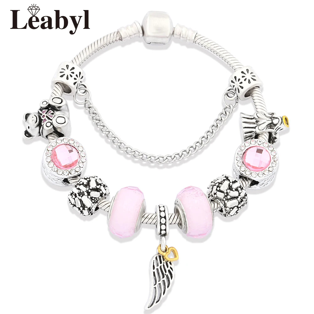 Valentine's Heart Crystal Bracelet - Elegant Pink Charm Bracelet for Loved Ones