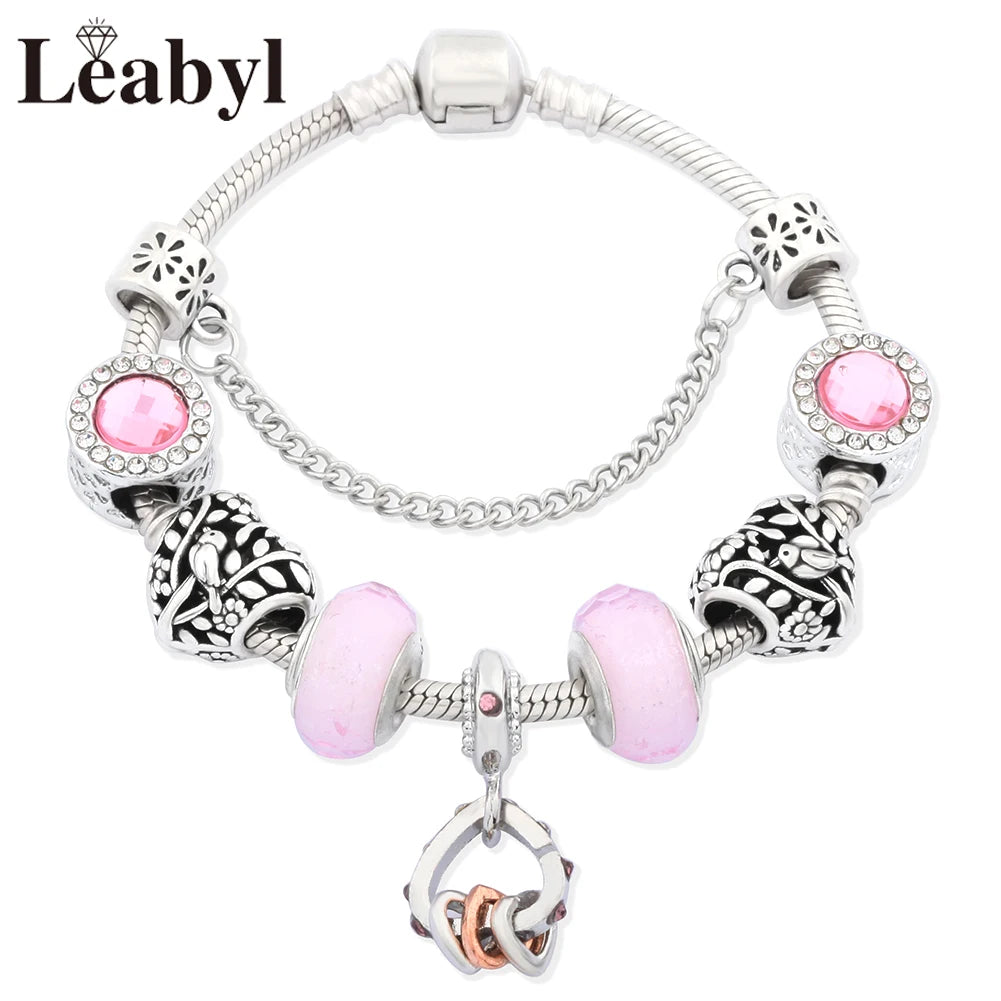 Valentine's Heart Crystal Bracelet - Elegant Pink Charm Bracelet for Loved Ones