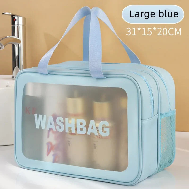 Transparent PU Makeup Bag for Dry-Wet Separation - Portable Cosmetic Storage for Travel, Fitness & Swimming Essentials
