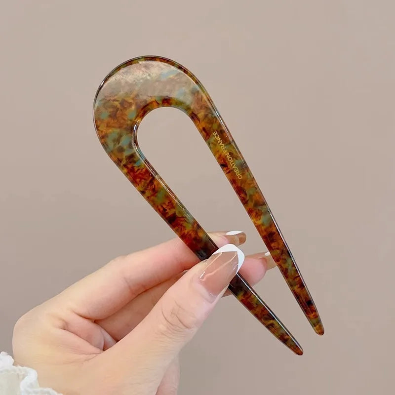 U-Shaped Tortoiseshell Hairpin for Women – Geometric Hair Fork, Fashionable Hair Clips and Accessories