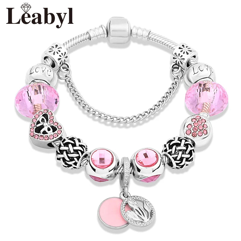Valentine's Heart Crystal Bracelet - Elegant Pink Charm Bracelet for Loved Ones
