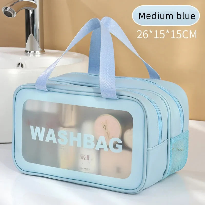 Transparent PU Makeup Bag for Dry-Wet Separation - Portable Cosmetic Storage for Travel, Fitness & Swimming Essentials