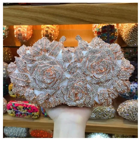 Golden Silver Crystal Clutch Bag for Women - Elegant Bridal Handbag for Wedding, Party & Cocktail Events