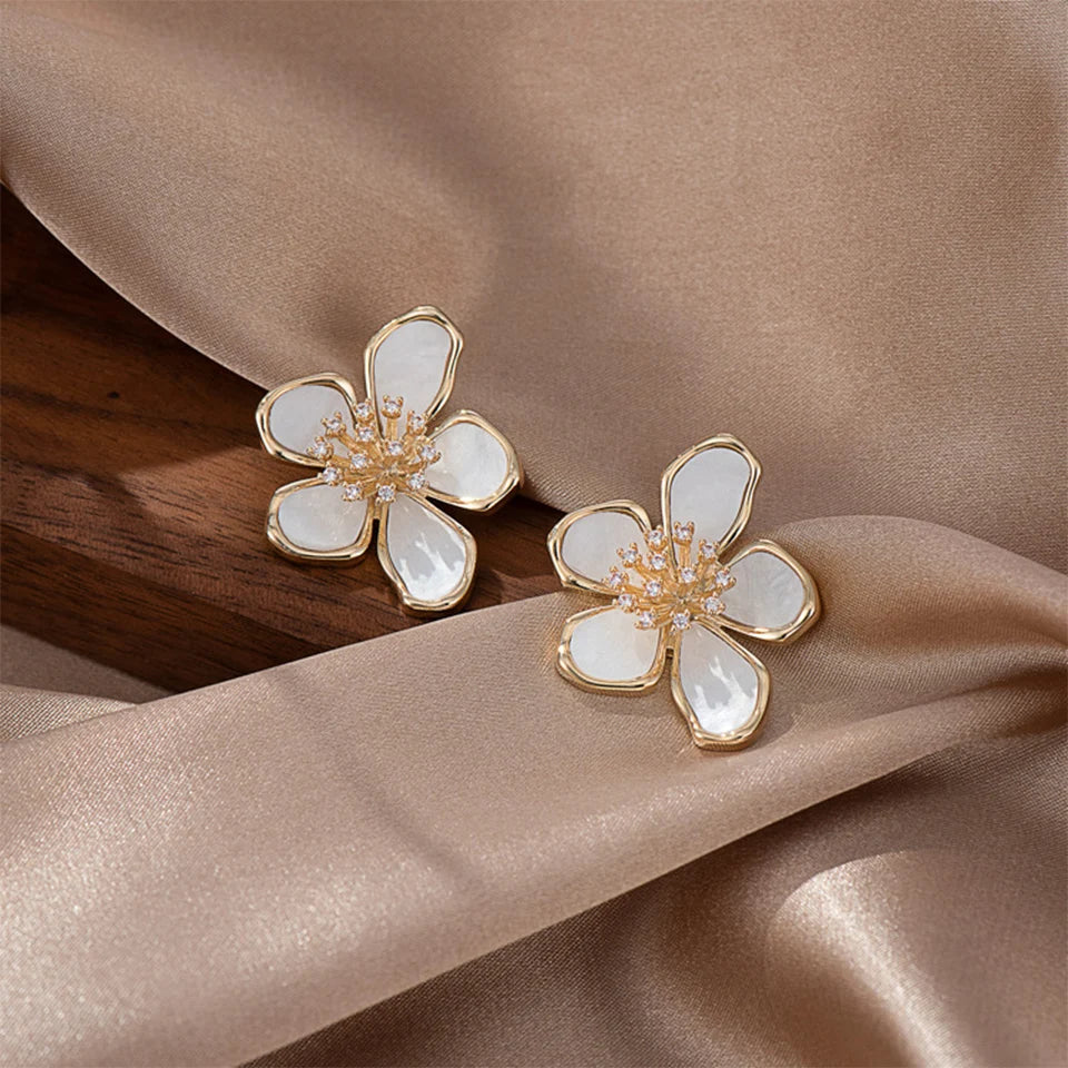ZAKOL Flower Earrings for Women - New Temperament Gold Color Crystal Zircon Party Accessories