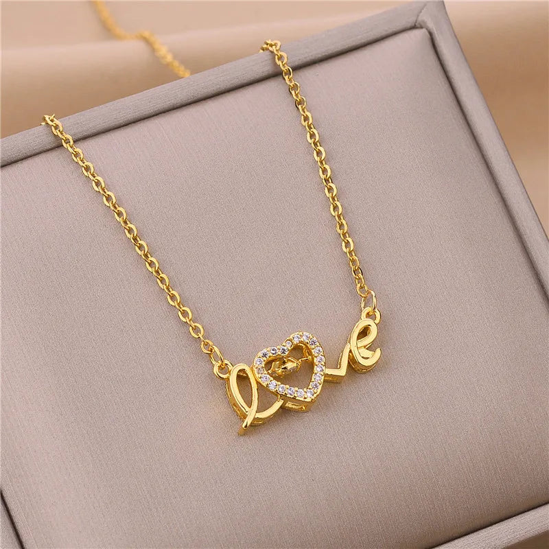 New Light Luxury Zircon Crystal Stainless Steel Necklace for Women - Korean Fashion Sweet Sexy Clavicle Chain Jewelry