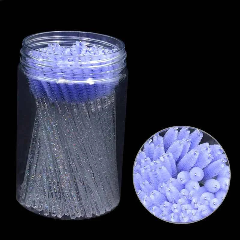 CNKESS Disposable Eyelash Extension Wands - 50Pcs/Bottle Glitter Micro Lash Brushes Spoolie with Container Case Wholesale