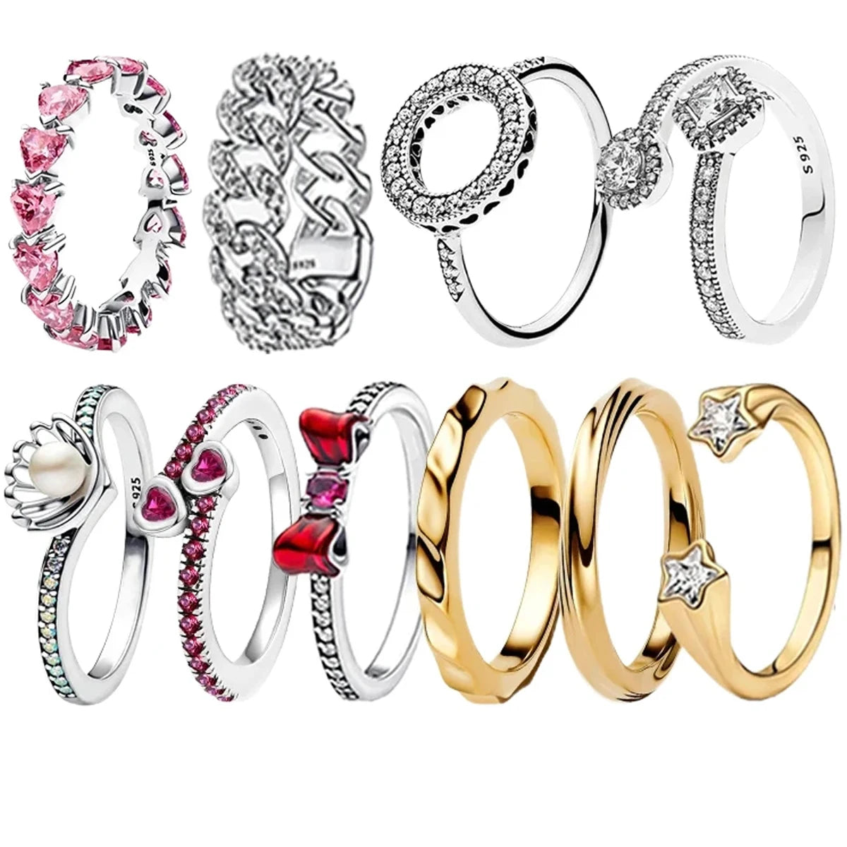925 Sterling Silver Princess & Crystal Rings - Stunning 925 Sterling Silver Rings with Crystals
