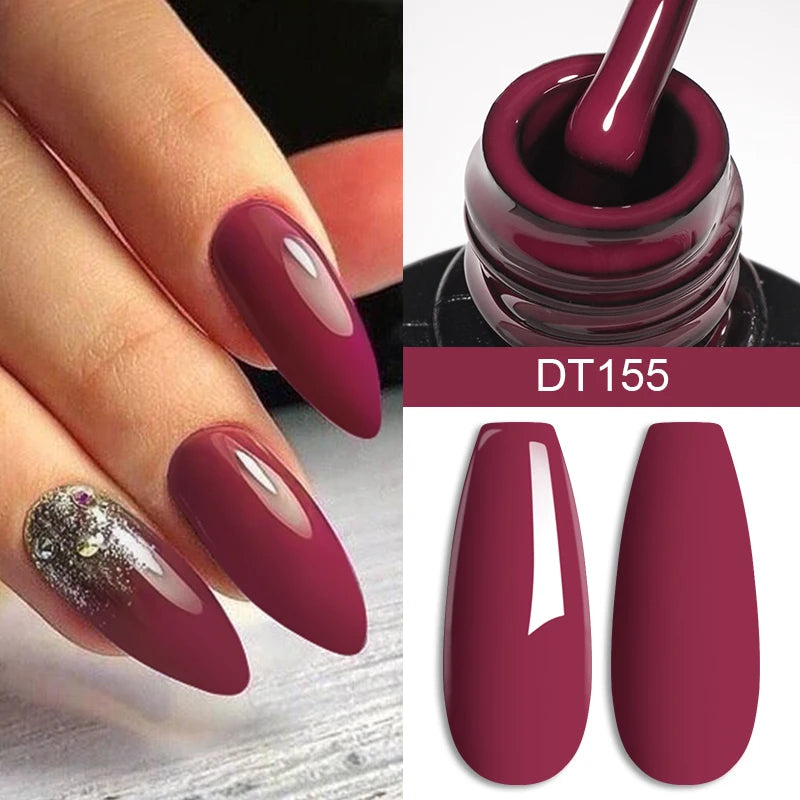 MEET ACROSS 7ml Red Gel Nail Polish - Crystal Semi Permanent Soak Off UV Gel Varnish for Stunning Nail Art Manicure with Matte Top Coat