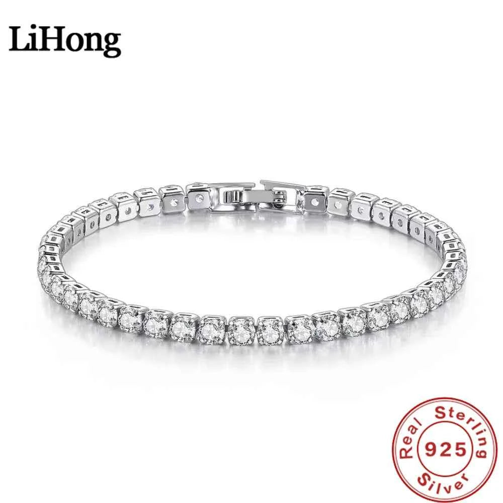 Lihong S925 Sterling Silver Tennis Bracelet with Zirconia - Stylish 4mm Charm Jewelry for Women, Perfect for Engagement or Wedding (16-20cm)