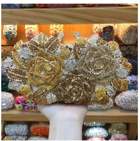 Golden Silver Crystal Clutch Bag for Women - Elegant Bridal Handbag for Wedding, Party & Cocktail Events