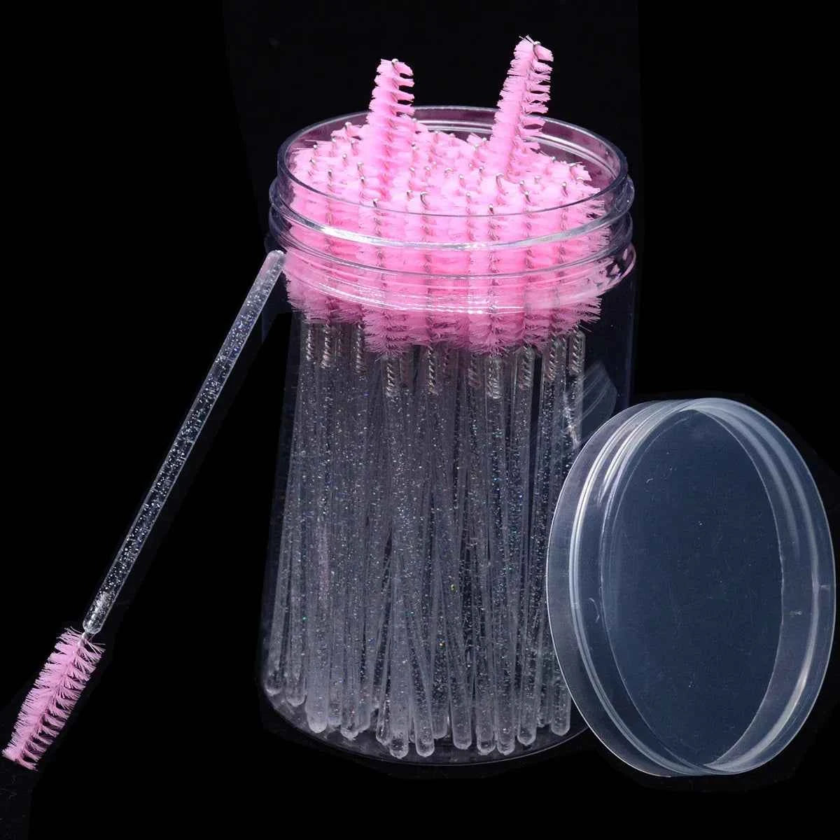 CNKESS Disposable Eyelash Extension Wands - 50Pcs/Bottle Glitter Micro Lash Brushes Spoolie with Container Case Wholesale