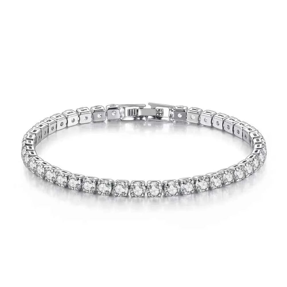 Lihong S925 Sterling Silver Tennis Bracelet with Zirconia - Stylish 4mm Charm Jewelry for Women, Perfect for Engagement or Wedding (16-20cm)