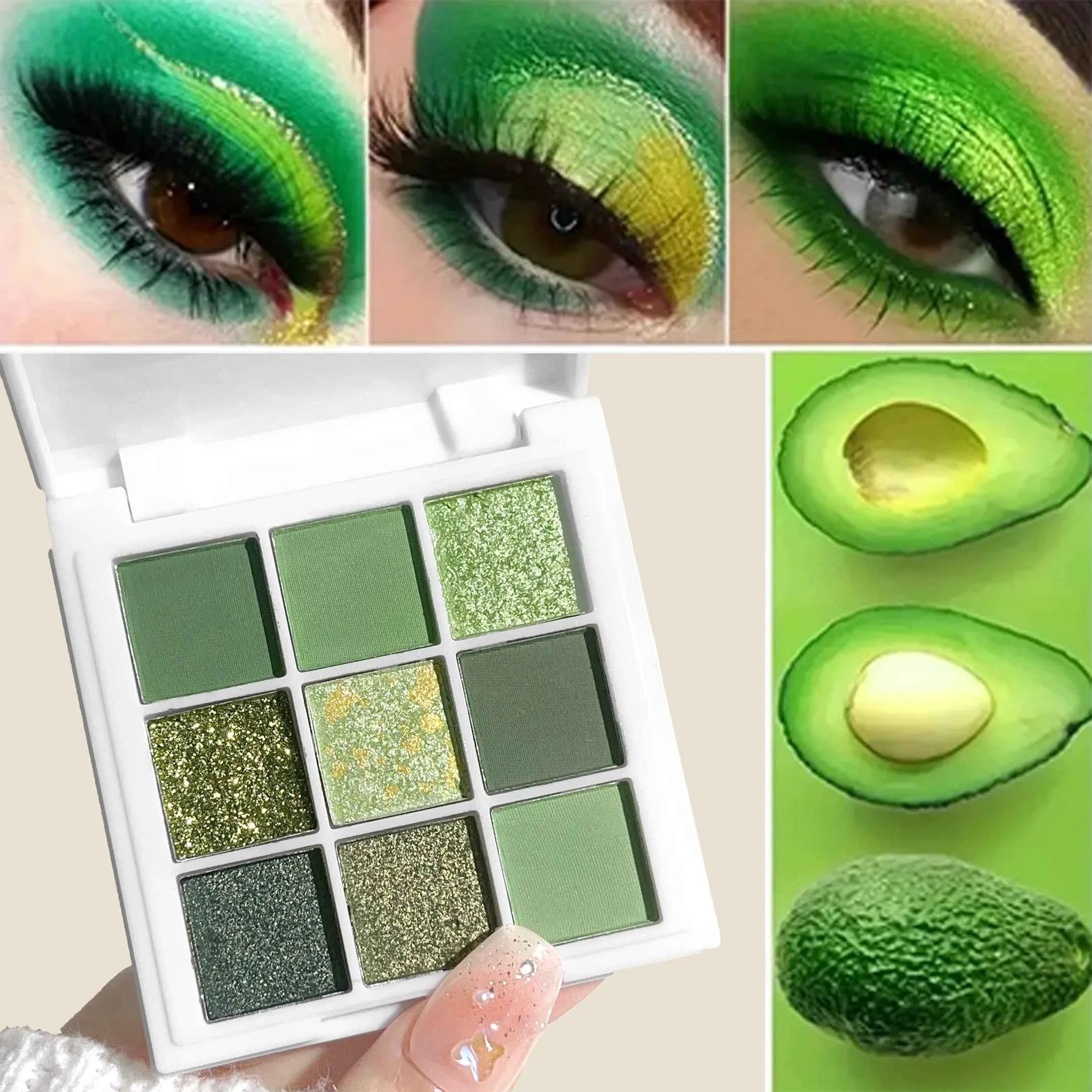 9-18 Color Green Gold Eyeshadow Palette - Matte & Glitter Effects, Waterproof Long-Lasting Eye Makeup