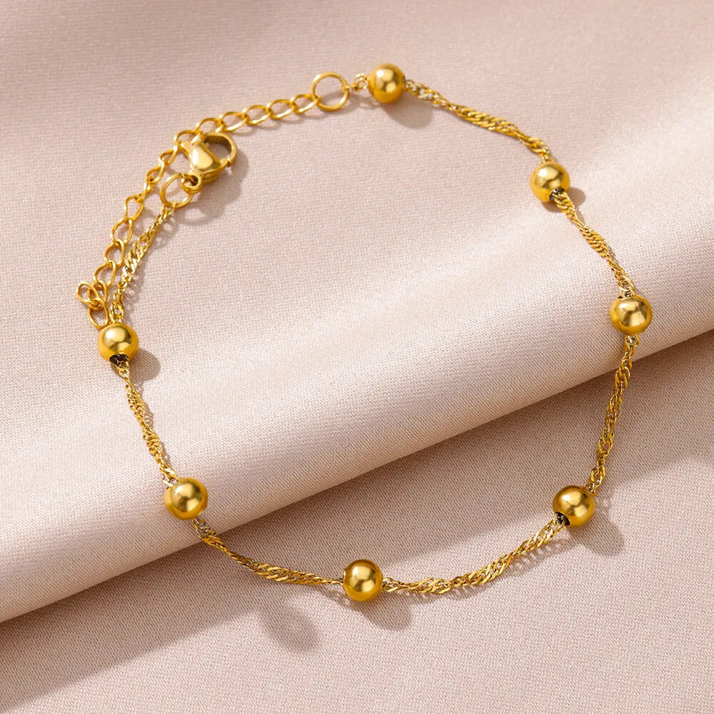 Gold Anklet for Women - Summer Beach Accessories Stainless Steel Imitation Pearl Chain Leg Bracelets Bodychain Gifts