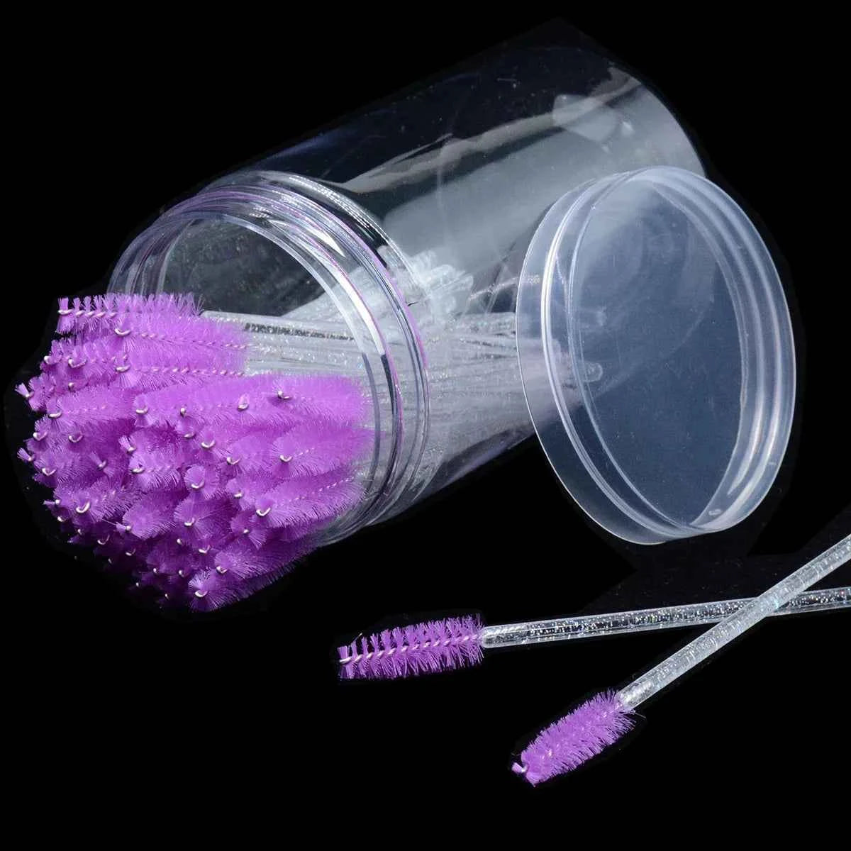 CNKESS Disposable Eyelash Extension Wands - 50Pcs/Bottle Glitter Micro Lash Brushes Spoolie with Container Case Wholesale