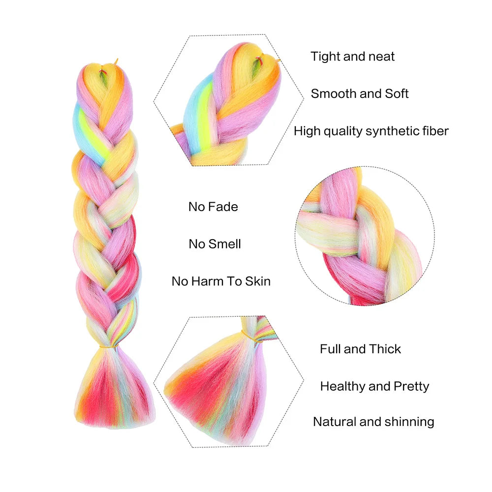 Jumbo Rainbow Braiding Hair Extensions - Four Silky Colorful Twist Fiber Mix Synthetic Braids