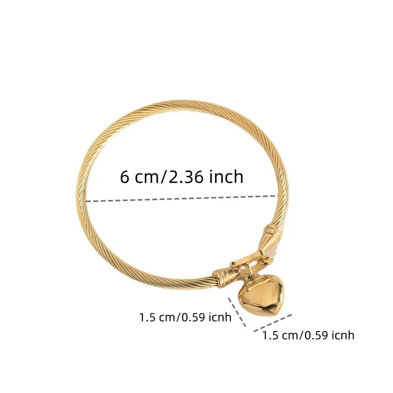 18k Gold Stainless Steel Heart Bangle Bracelet Charm for Men and Women