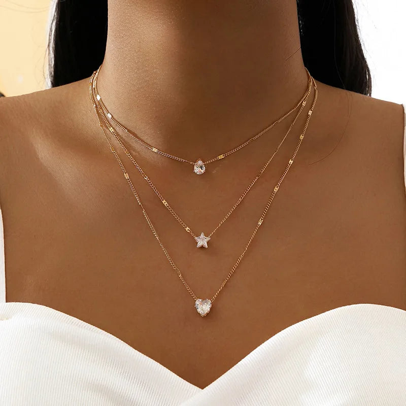 Trendy Zircon Pendant Necklace for Women - Multilayer Chain Choker Fashion Jewelry Gift