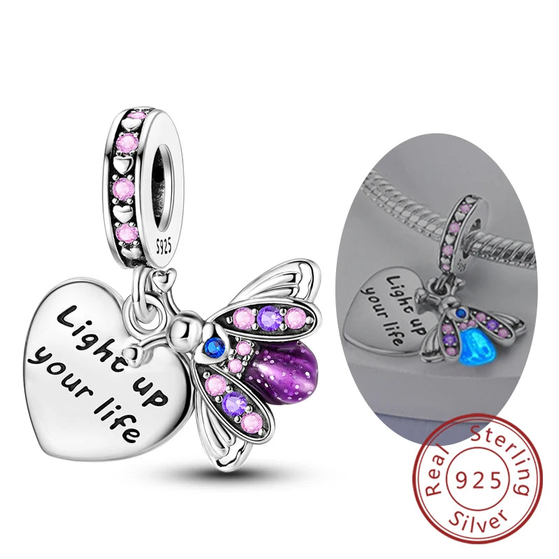 925 Sterling Silver Butterfly Charm - Firefly & Glow Charm for Bracelets