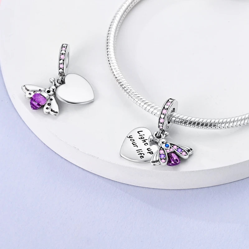 925 Sterling Silver Butterfly Charm - Firefly & Glow Charm for Bracelets