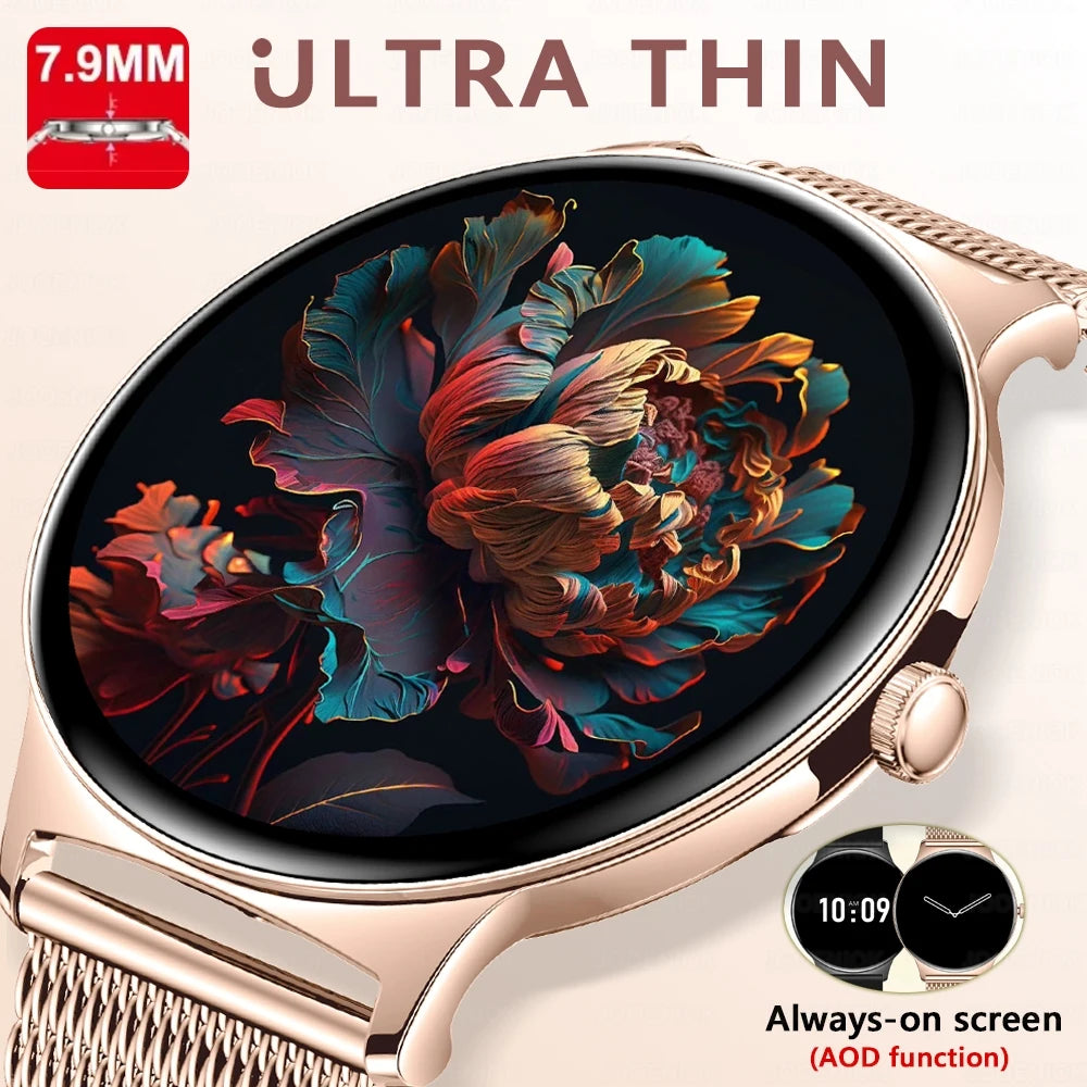 Ultra Thin Smartwatch for Women - Huawei Xiaomi New Fashion Smart Watch with Always Display Time, Sports Bracelet, and Bluetooth Call