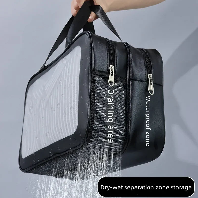 Transparent PU Makeup Bag for Dry-Wet Separation - Portable Cosmetic Storage for Travel, Fitness & Swimming Essentials