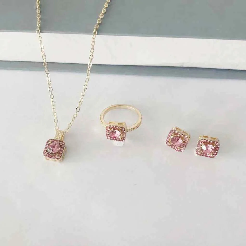 Luxury Cube Jewelry Set - Elegant Women's Necklace, Earrings & Ring Set - Perfect Gift for Valentine's Day & Christmas