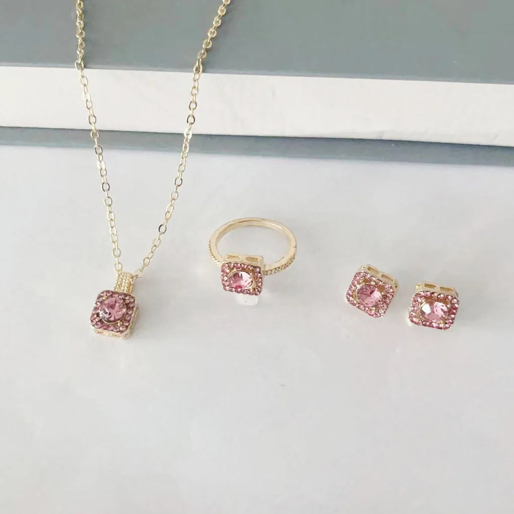 Luxury Cube Jewelry Set - Elegant Women's Necklace, Earrings & Ring Set - Perfect Gift for Valentine's Day & Christmas