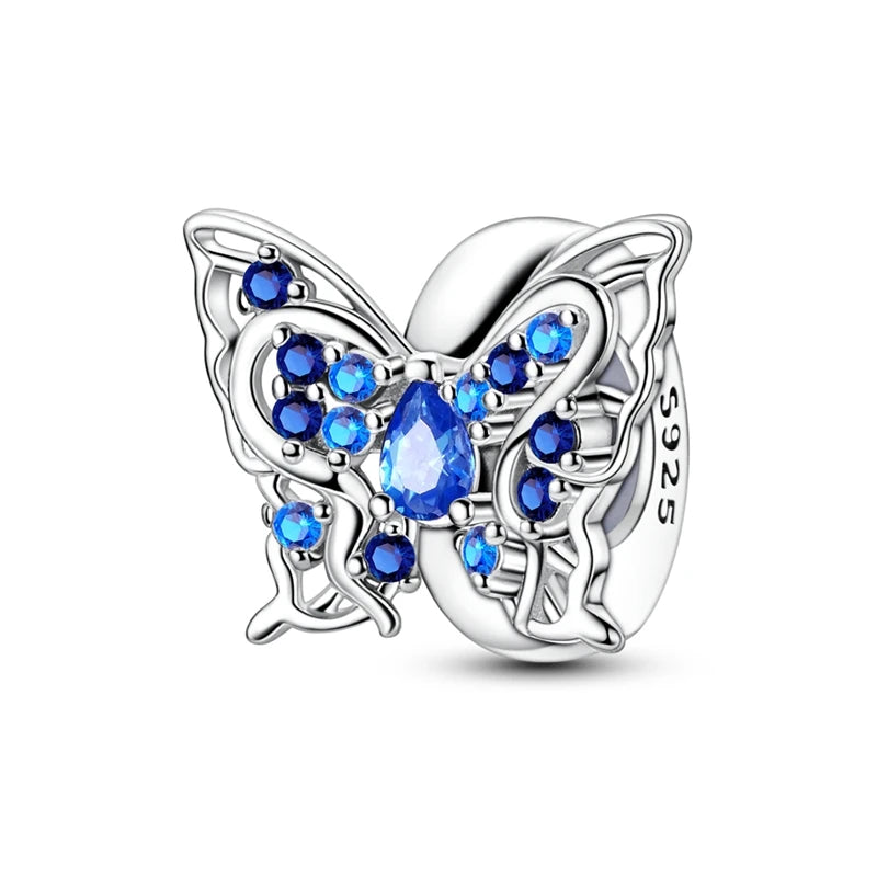 100% 925 Sterling Silver Butterfly Charm with Rainbow Zircon Colorful Dragon Shaped Silicone Stopper for DIY Bracelets Jewelry