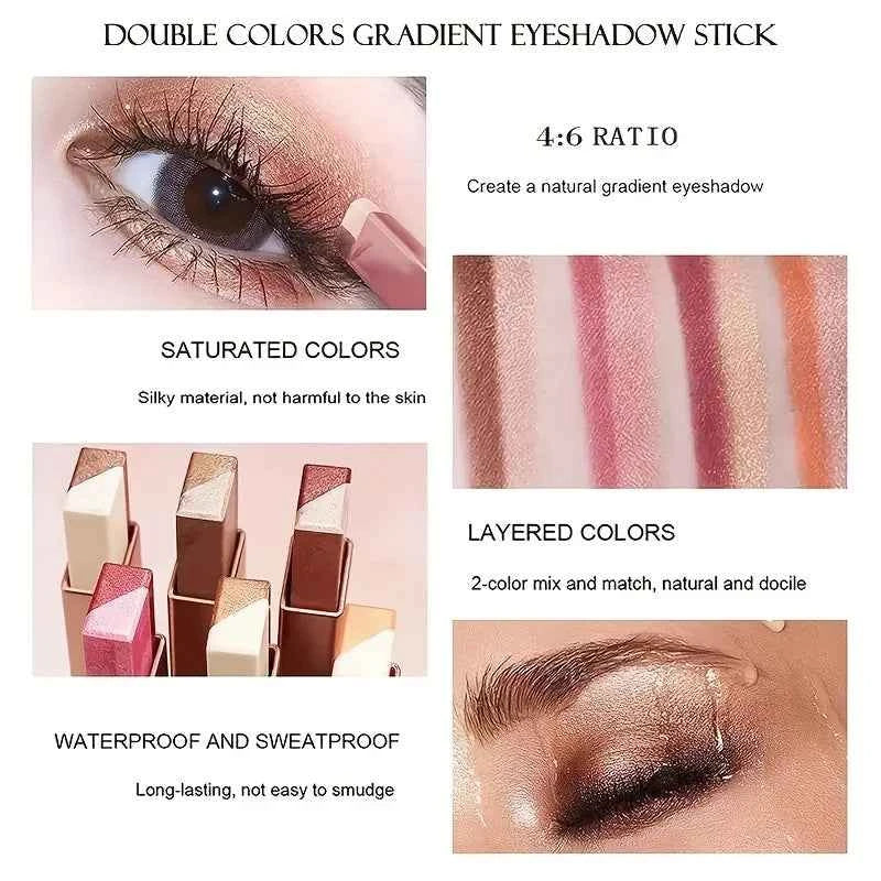 Two Color Gradient Eyeshadow Stick for Three Dimensional Natural Look Without Taking Off Makeup