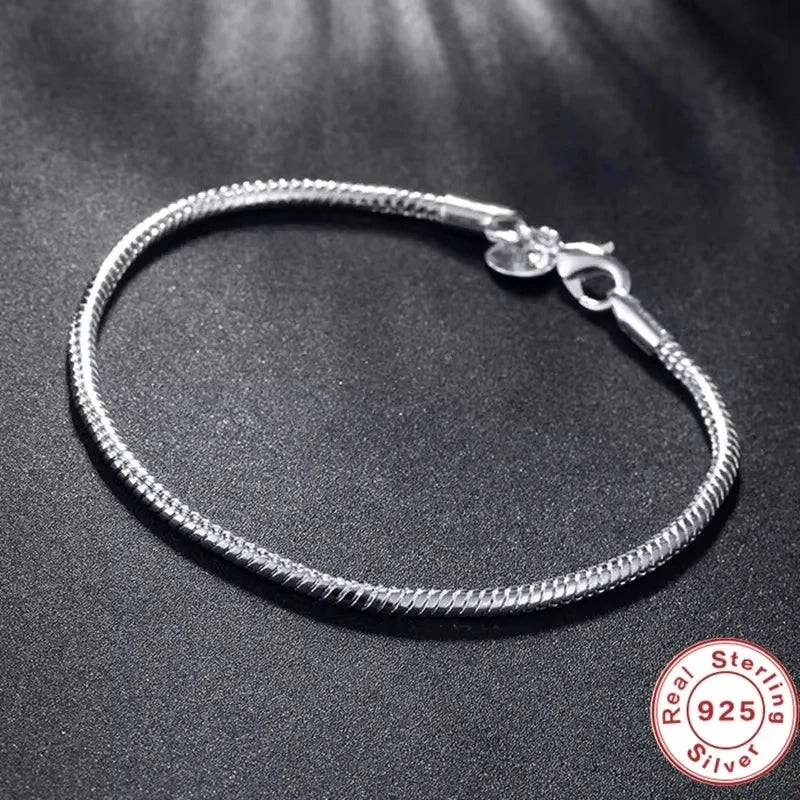 2025 New Luxury Sterling Silver Charm Bracelet - Handmade Original Fine Jewelry Soft Smooth Snake Bone Bracelets for Women