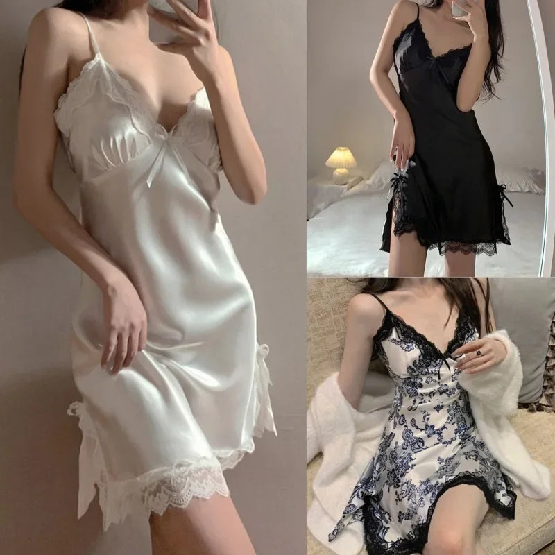 Sexy Lace Nightdress V-neck Women Suspenders Sleepwear Sleeveless Nightdress for Ladies - Allurra Store