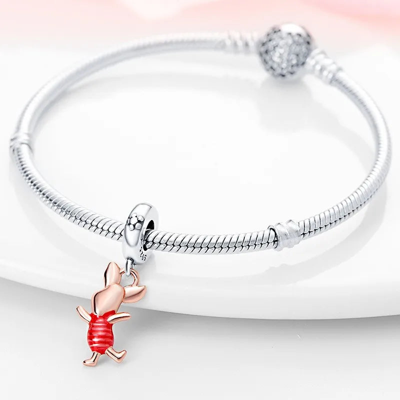 Hot Sale Sterling Silver Piggy Charm Bead 925 Cute Mini Piggy Dangle for Bangle Bracelet Necklace DIY Jewelry