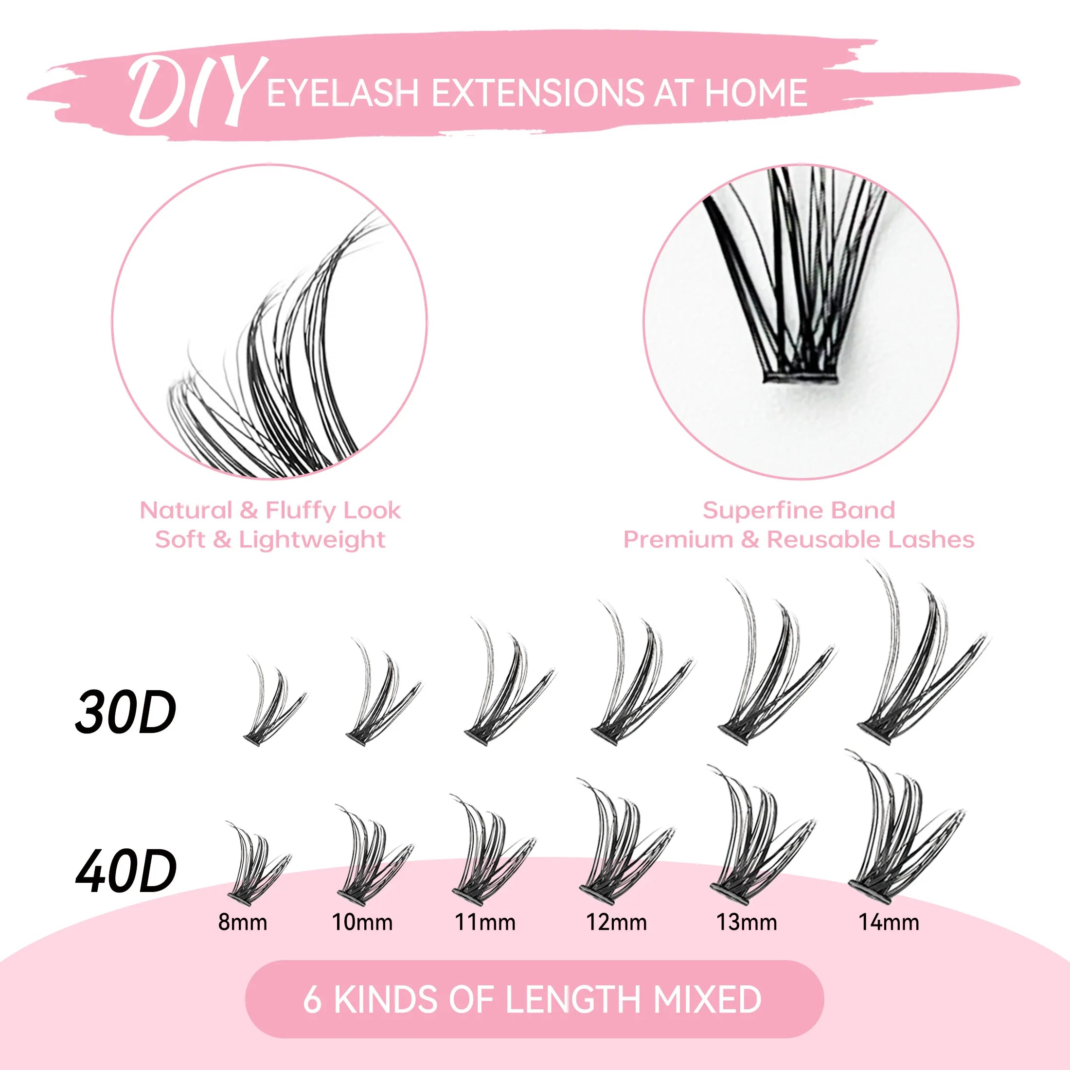 Lash Clusters Extensions Kit with Fake Eyelashes, Lash Bond Seal, and Applicator Tool