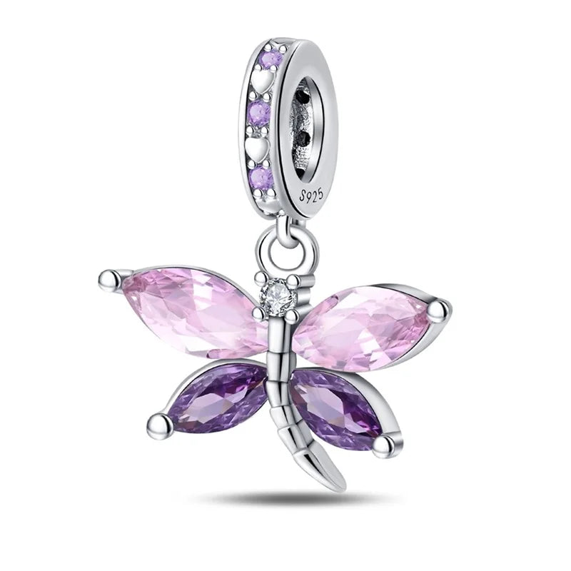 Original 925 Sterling Silver Butterfly Charms Beads Pendants for S925 Bracelet Necklace - Colorful DIY Birthday Jewelry