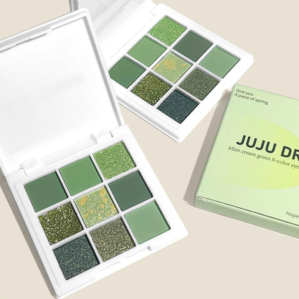 9-18 Color Green Gold Eyeshadow Palette - Matte & Glitter Effects, Waterproof Long-Lasting Eye Makeup