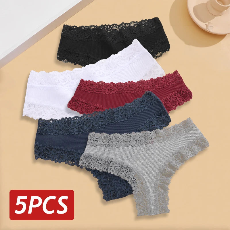 5PCS Women Lace Seamless Panties Sexy Brazilian Breathable Cotton Underwear Soft Plus Size Lingerie S-XL - Allurra Store