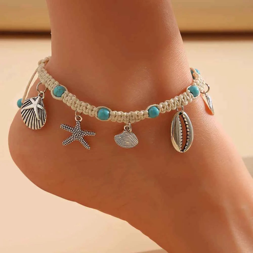 Bohemian Shell Anklets for Women - Tortoise Starfish Summer Beach Ankle Bracelet