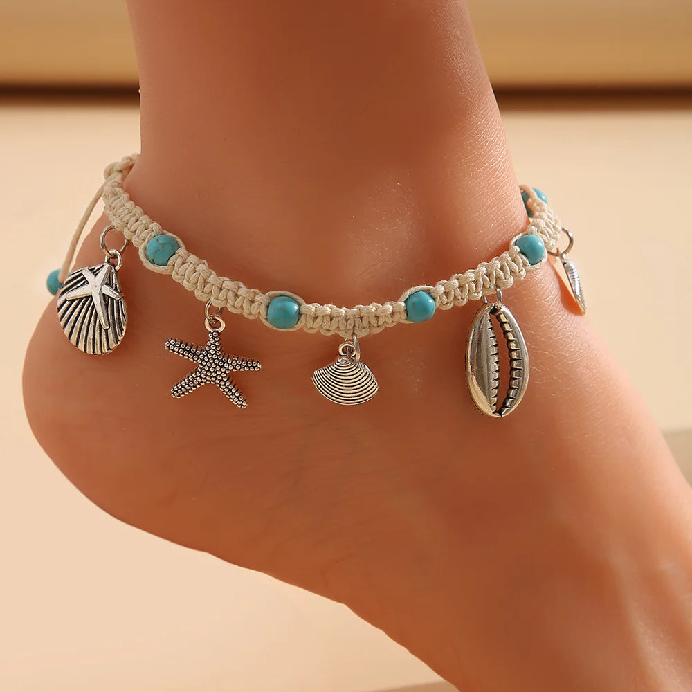 Bohemian Shell Anklets for Women - Tortoise Starfish Summer Beach Ankle Bracelet