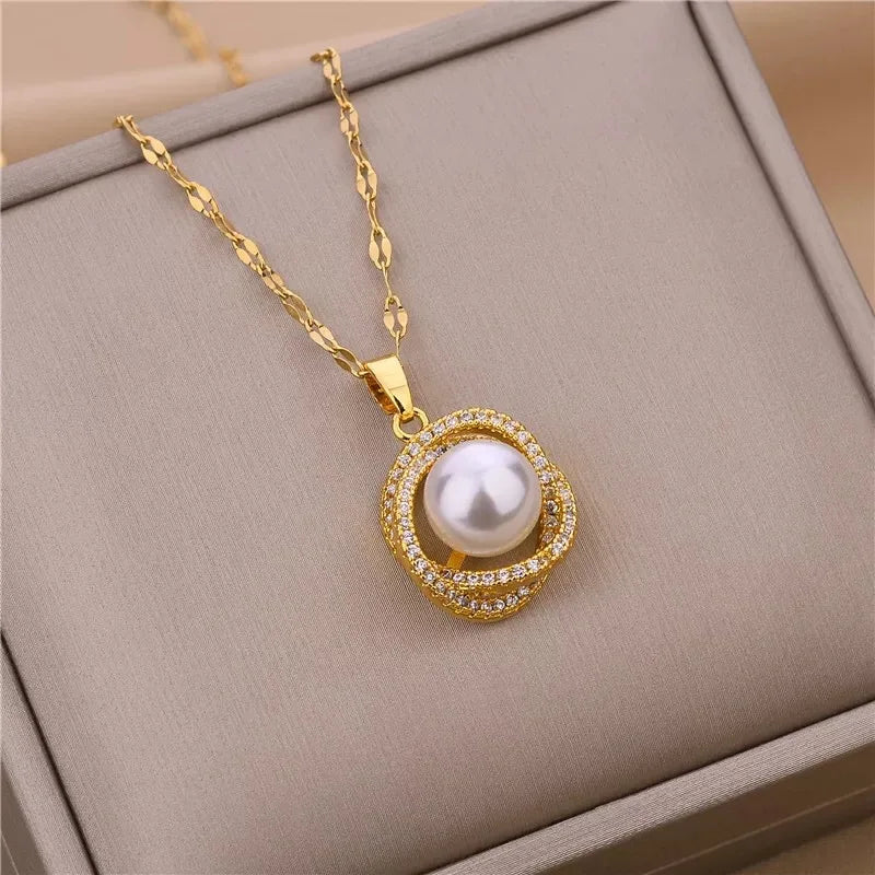 New Light Luxury Zircon Crystal Stainless Steel Necklace for Women - Korean Fashion Sweet Sexy Clavicle Chain Jewelry