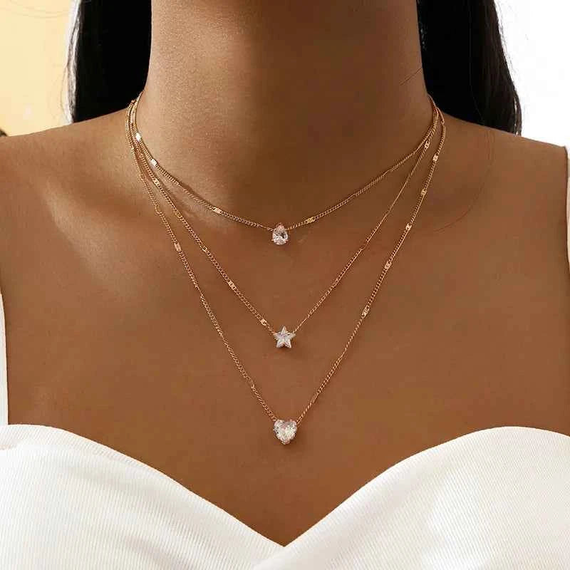 Trendy Zircon Pendant Necklace for Women - Multilayer Chain Choker Fashion Jewelry Gift